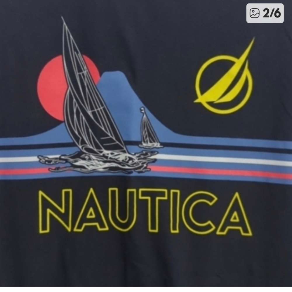 Nautica Navy Graphic Sailboat Tee with Yellow Logo Men's Women's
